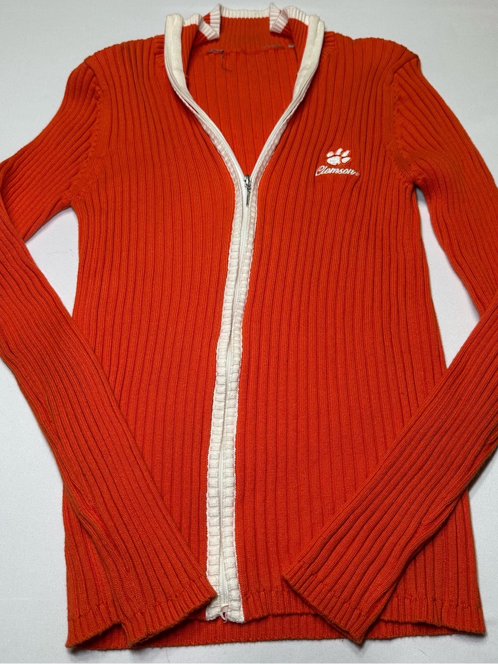 NCAA Clemson Tigers Ribbed Knit Full Zip Sweater Jacket Orange Women's XS